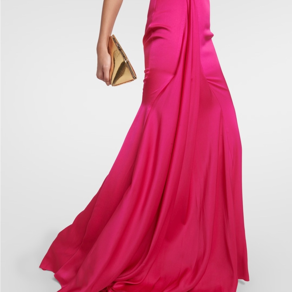 Alex Perry Raspberry Satin Draped Column Gown - Picture 5 of 8
